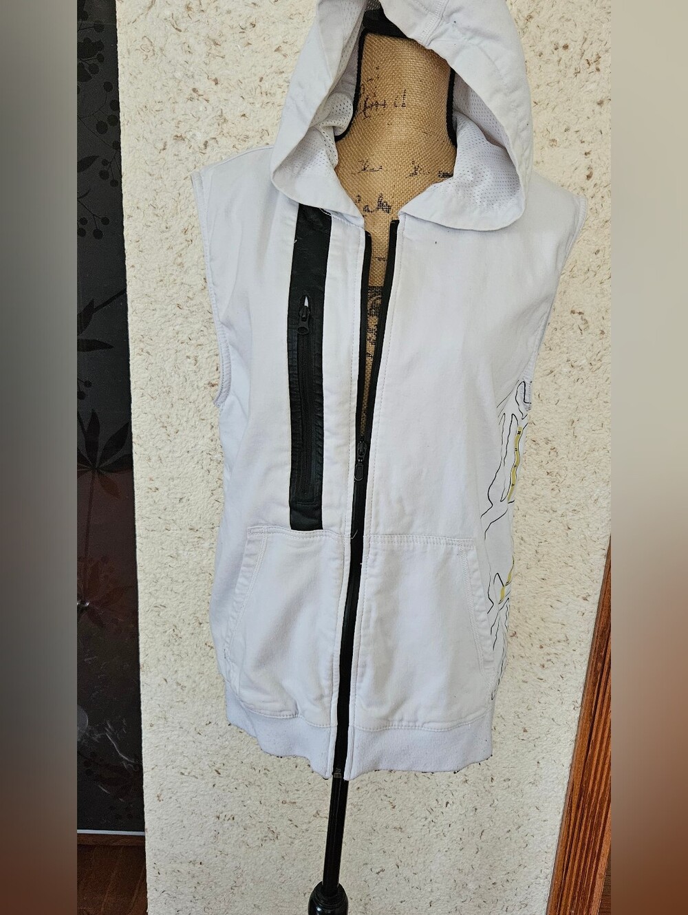 Buffalo David Bitton White Sleeveless Hooded Vest with Black Trim